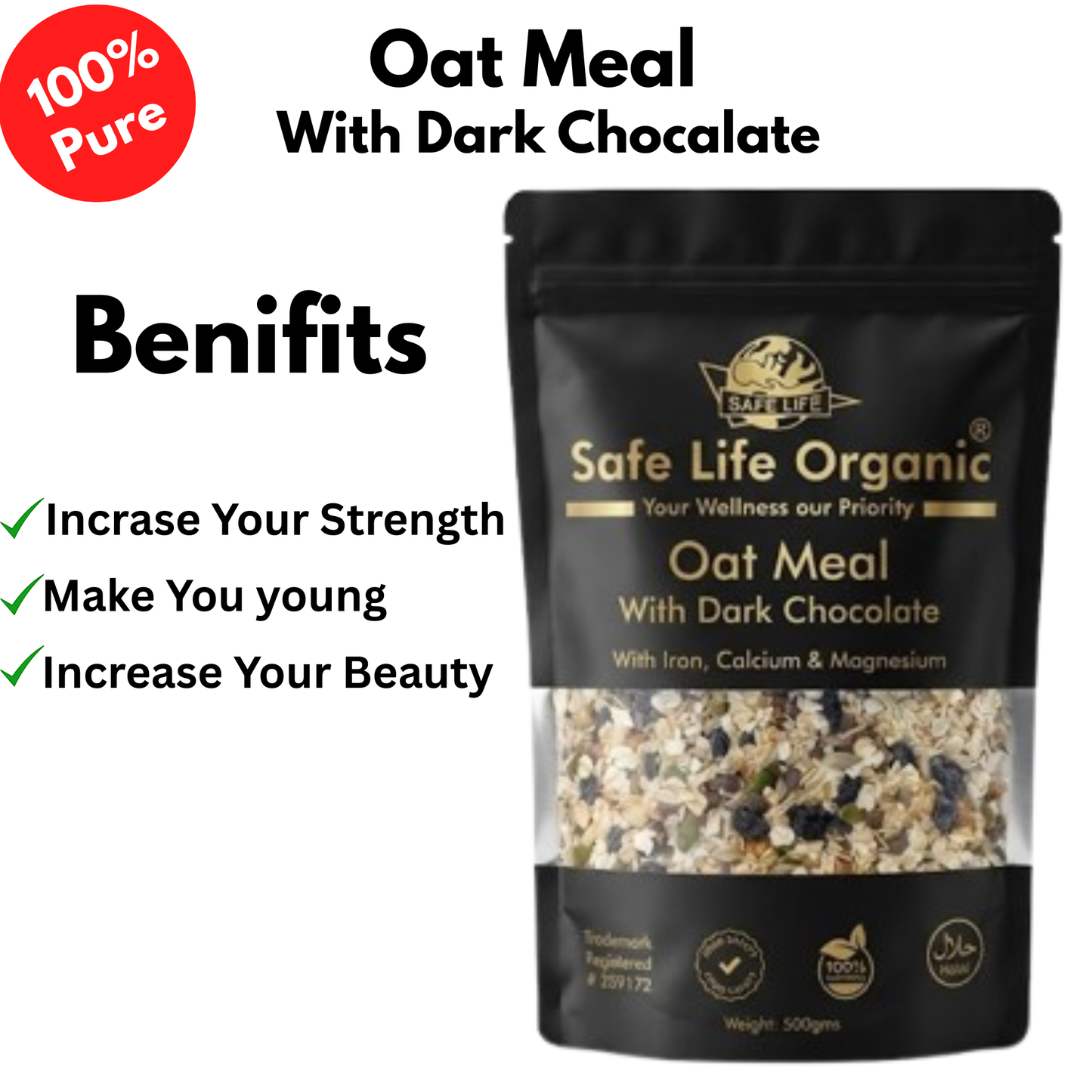 Safe Life Organic Dark Chocolate Oat Meal - 500g